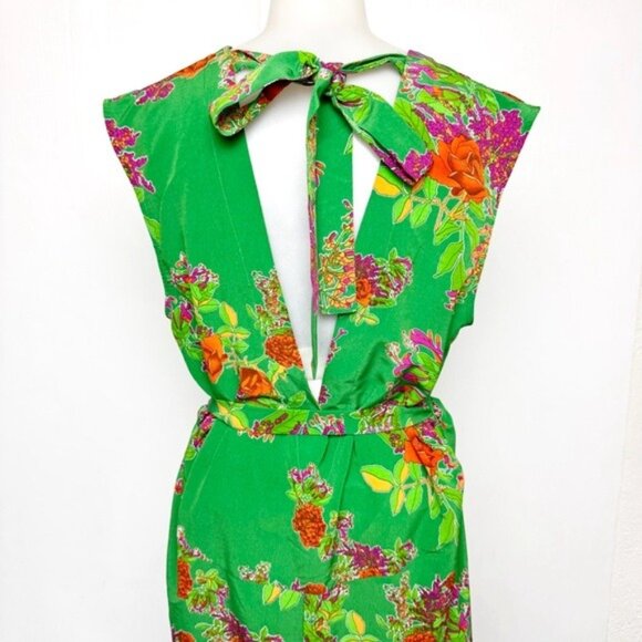 ASOS Green Floral v neck shift button through midi dress size 10 - Picture 6 of 9